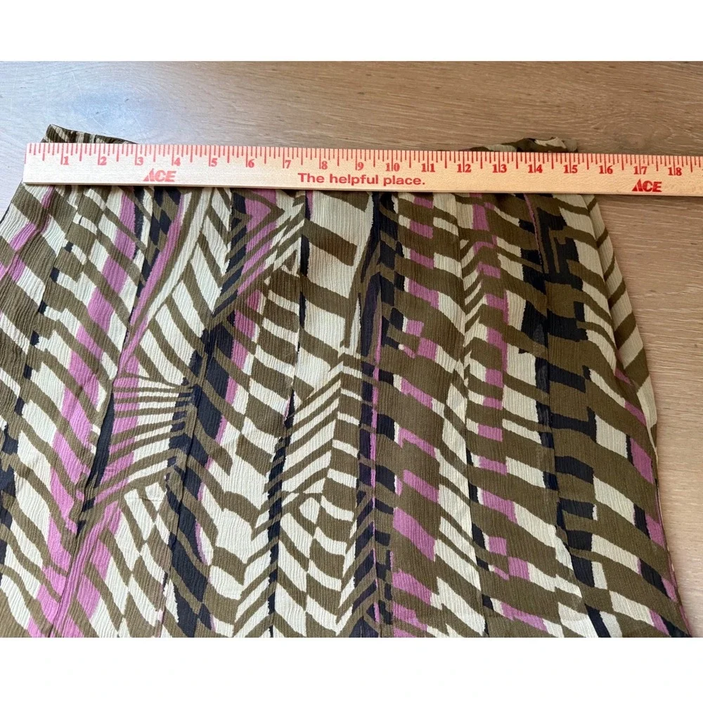 Alfani Petite 100% Silk Geometric Abstract Print Flared Mini Skirt Olive 8P